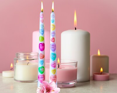 Valentine Candle, Candy Hearts Taper Candle, Sweethearts Candy, Cute  Valentine, Pink Taper, Purple Candlesticks, Valentine for Her, Vintage